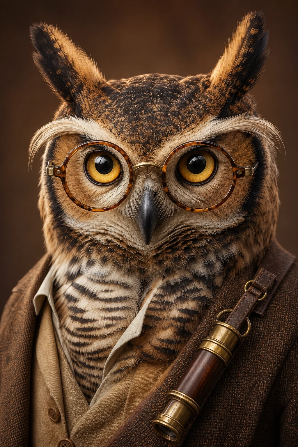 Prof. Bubo the Great Horned Owl close-up portrait
